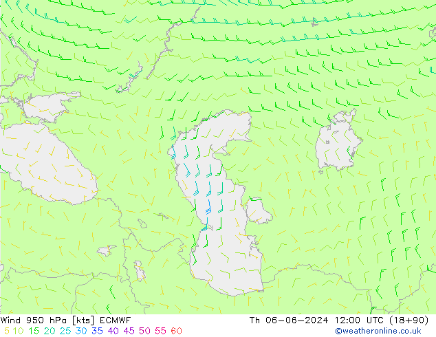 wiatr 950 hPa ECMWF czw. 06.06.2024 12 UTC