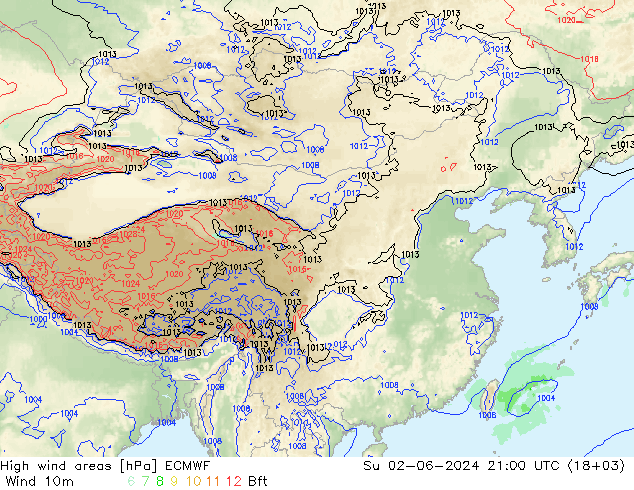 High wind areas ECMWF dom 02.06.2024 21 UTC