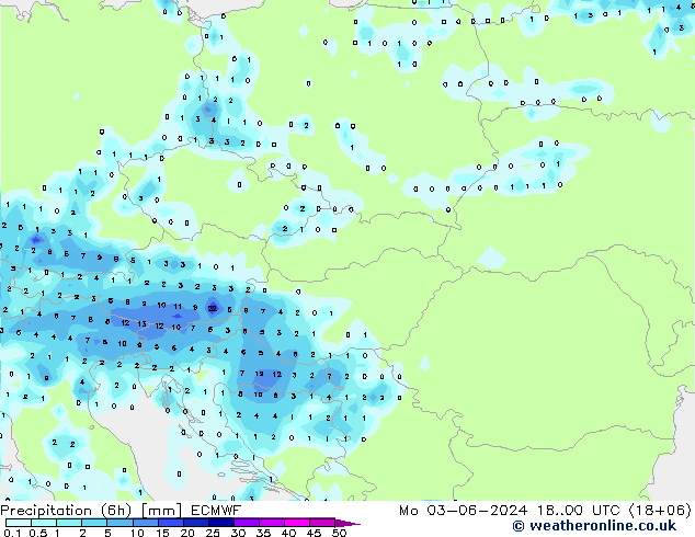 Precipitación (6h) ECMWF lun 03.06.2024 00 UTC