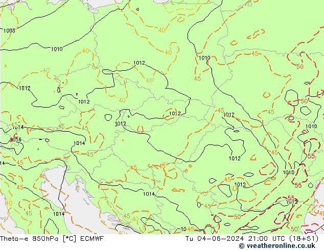 Theta-e 850hPa ECMWF Tu 04.06.2024 21 UTC