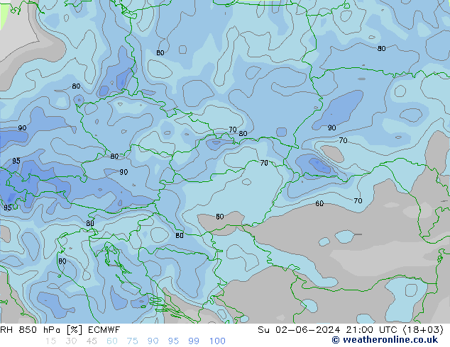 RH 850 hPa ECMWF nie. 02.06.2024 21 UTC