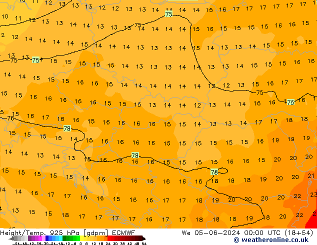 Height/Temp. 925 hPa ECMWF We 05.06.2024 00 UTC