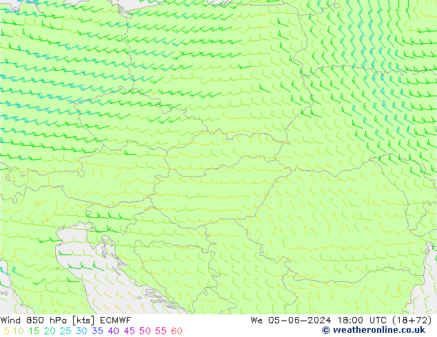 wiatr 850 hPa ECMWF śro. 05.06.2024 18 UTC