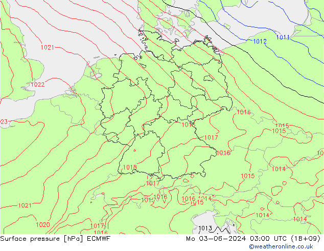 Atmosférický tlak ECMWF Po 03.06.2024 03 UTC