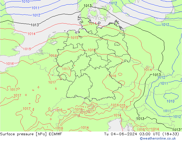 Surface pressure ECMWF Tu 04.06.2024 03 UTC