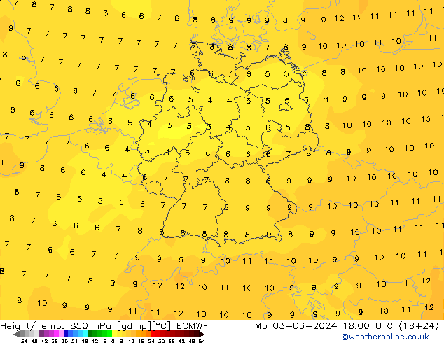 Z500/Rain (+SLP)/Z850 ECMWF Po 03.06.2024 18 UTC