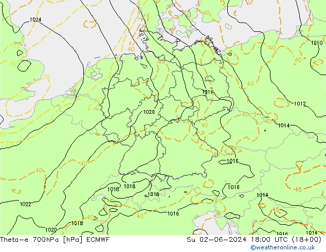 Theta-e 700hPa ECMWF dom 02.06.2024 18 UTC