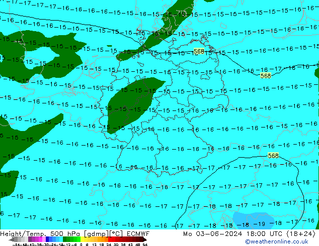 Yükseklik/Sıc. 500 hPa ECMWF Pzt 03.06.2024 18 UTC