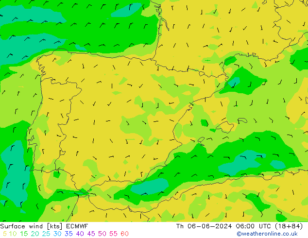 Surface wind ECMWF Th 06.06.2024 06 UTC