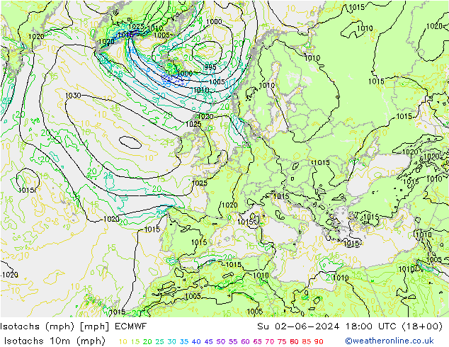 Isotachs (mph) ECMWF Dom 02.06.2024 18 UTC