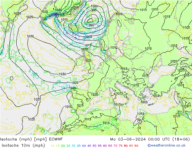 Isotachs (mph) ECMWF lun 03.06.2024 00 UTC