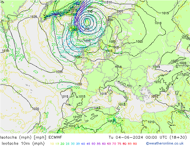 Isotachs (mph) ECMWF Tu 04.06.2024 00 UTC