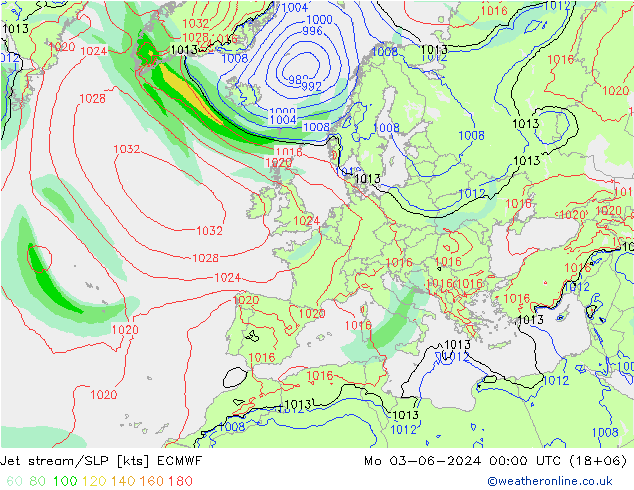 高速氣流/地面气压 ECMWF 星期一 03.06.2024 00 UTC