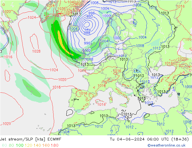 Polarjet/Bodendruck ECMWF Di 04.06.2024 06 UTC
