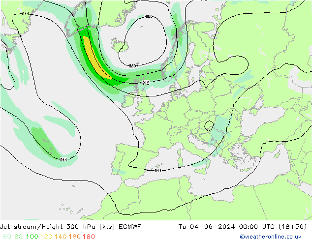 Jet stream/Height 300 hPa ECMWF Tu 04.06.2024 00 UTC