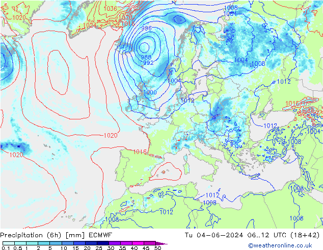 Precipitazione (6h) ECMWF mar 04.06.2024 12 UTC