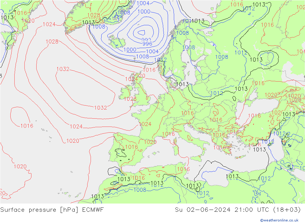 Bodendruck ECMWF So 02.06.2024 21 UTC