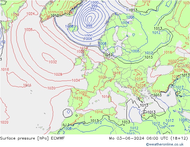 ciśnienie ECMWF pon. 03.06.2024 06 UTC