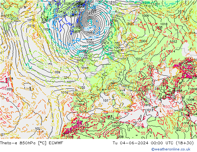 Theta-e 850hPa ECMWF mar 04.06.2024 00 UTC