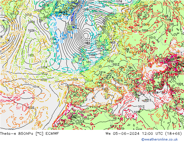 Theta-e 850hPa ECMWF We 05.06.2024 12 UTC