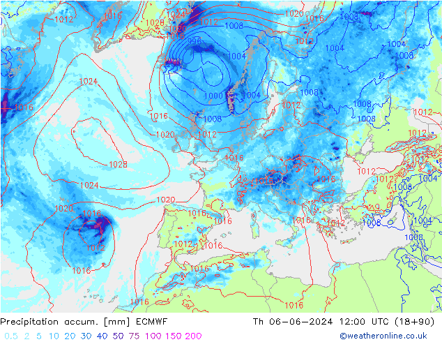 Precipitation accum. ECMWF gio 06.06.2024 12 UTC