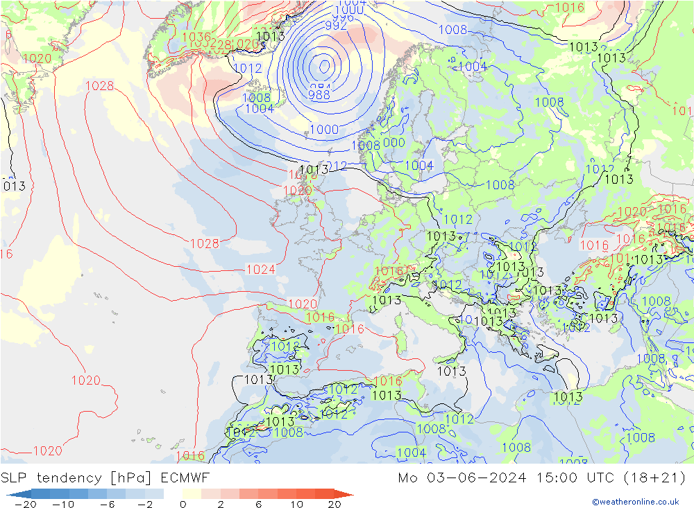 Drucktendenz ECMWF Mo 03.06.2024 15 UTC