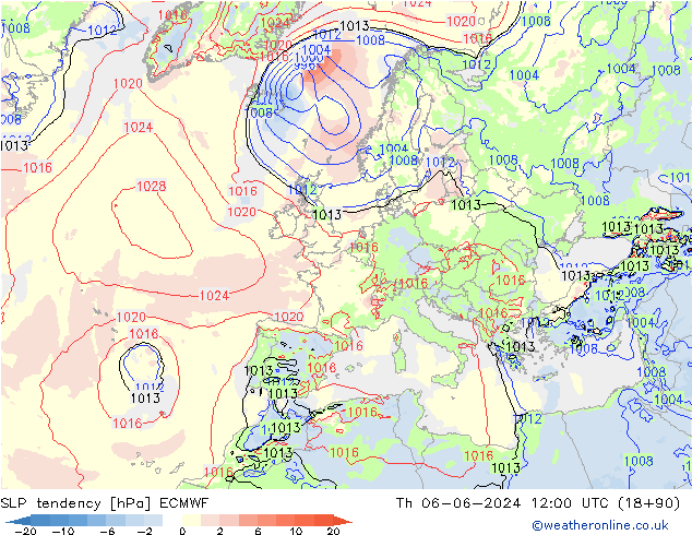 Tendencia de presión ECMWF jue 06.06.2024 12 UTC