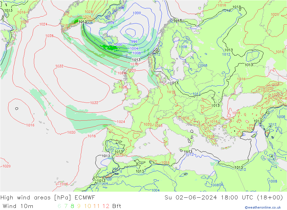 yüksek rüzgarlı alanlar ECMWF Paz 02.06.2024 18 UTC