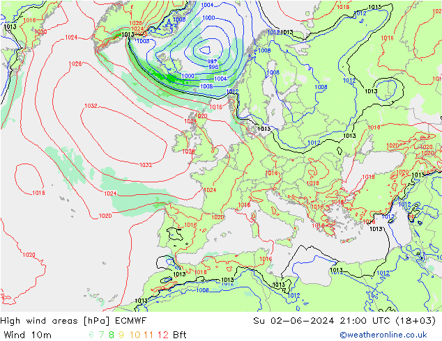 High wind areas ECMWF  02.06.2024 21 UTC