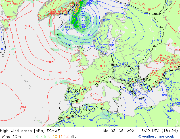 High wind areas ECMWF  03.06.2024 18 UTC