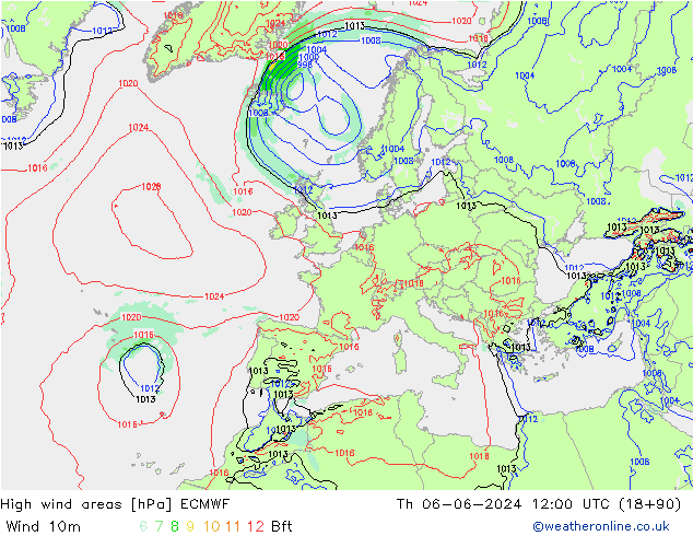 High wind areas ECMWF jue 06.06.2024 12 UTC