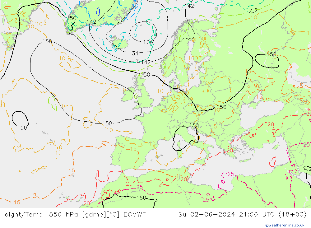 Hoogte/Temp. 850 hPa ECMWF zo 02.06.2024 21 UTC