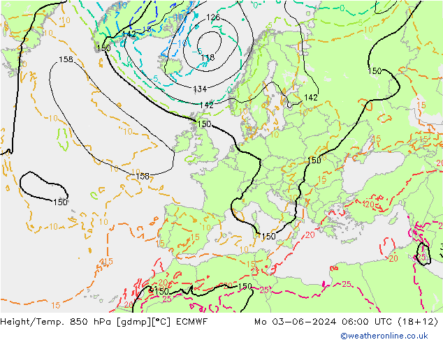 Height/Temp. 850 гПа ECMWF пн 03.06.2024 06 UTC