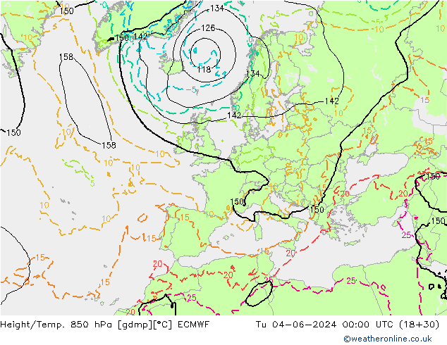 Z500/Rain (+SLP)/Z850 ECMWF вт 04.06.2024 00 UTC