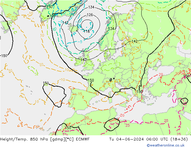 Height/Temp. 850 hPa ECMWF Di 04.06.2024 06 UTC