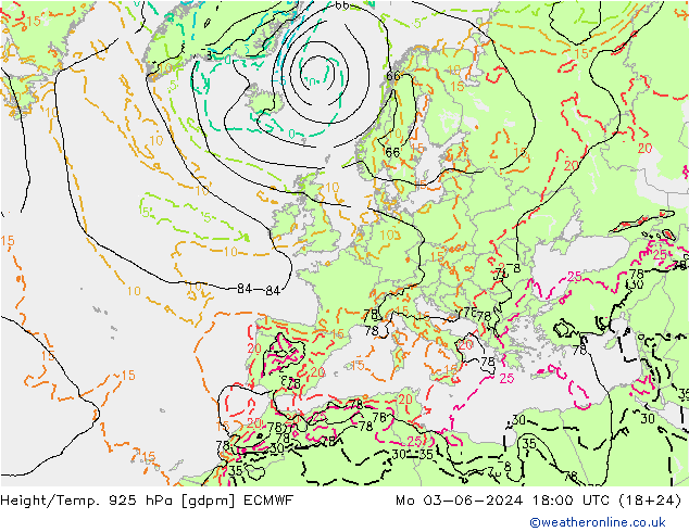 Height/Temp. 925 hPa ECMWF  03.06.2024 18 UTC