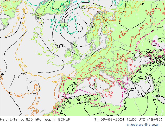 Height/Temp. 925 hPa ECMWF Do 06.06.2024 12 UTC