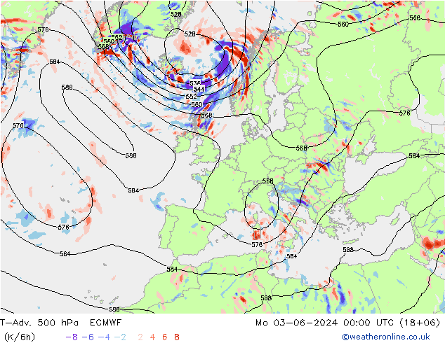 T-Adv. 500 hPa ECMWF Mo 03.06.2024 00 UTC