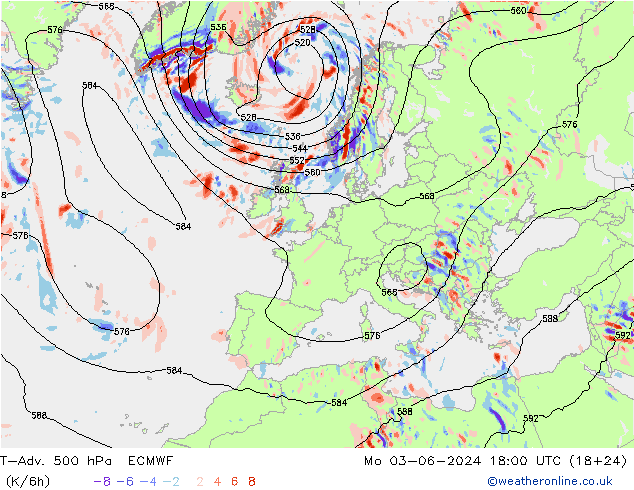 T-Adv. 500 hPa ECMWF Mo 03.06.2024 18 UTC