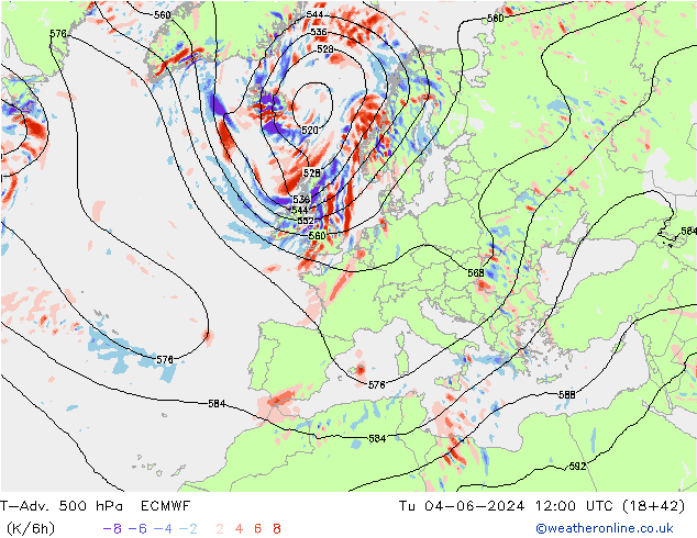 T-Adv. 500 hPa ECMWF Tu 04.06.2024 12 UTC