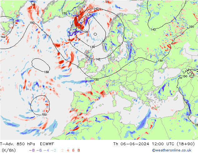 T-Adv. 850 hPa ECMWF do 06.06.2024 12 UTC