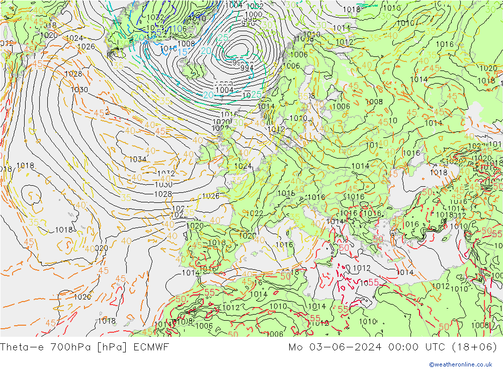 Theta-e 700hPa ECMWF Mo 03.06.2024 00 UTC