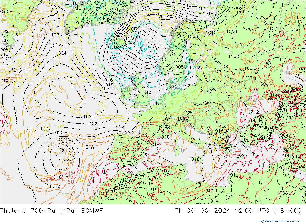 Theta-e 700гПа ECMWF чт 06.06.2024 12 UTC