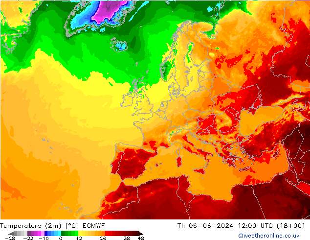温度图 ECMWF 星期四 06.06.2024 12 UTC
