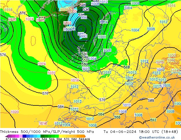 Thck 500-1000гПа ECMWF вт 04.06.2024 18 UTC