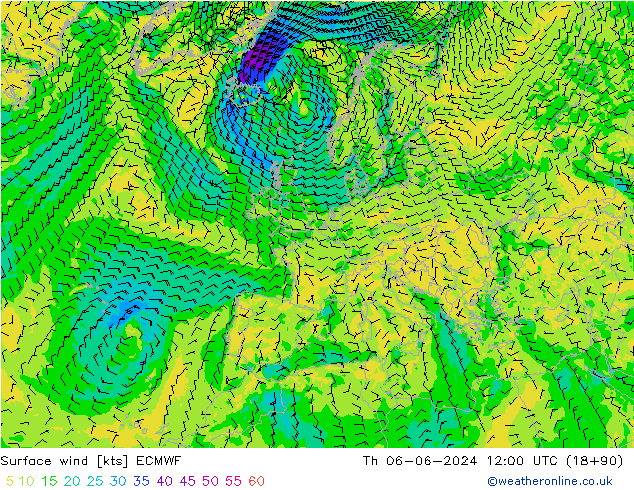Surface wind ECMWF Th 06.06.2024 12 UTC