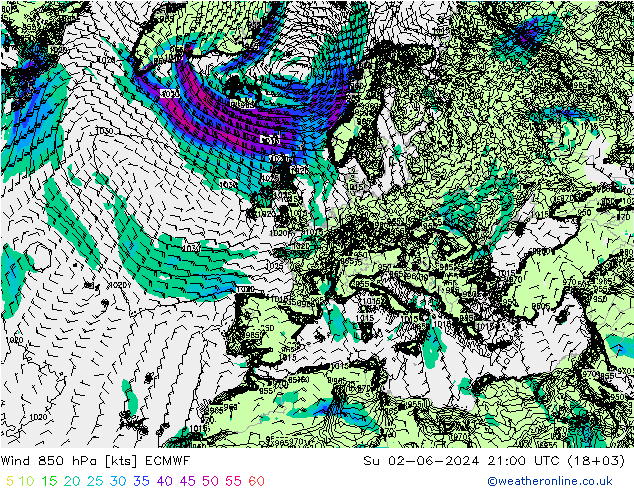 Wind 850 hPa ECMWF So 02.06.2024 21 UTC