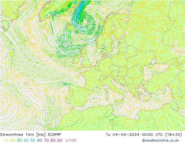 Stroomlijn 10m ECMWF di 04.06.2024 00 UTC
