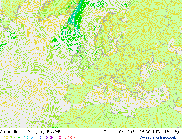 ветер 10m ECMWF вт 04.06.2024 18 UTC