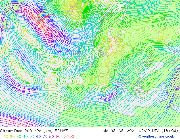 风 200 hPa ECMWF 星期一 03.06.2024 00 UTC